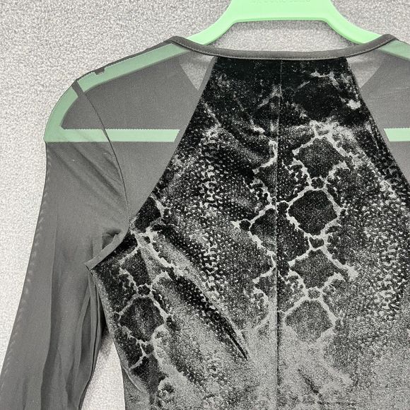 H&M Dress womens 2 Black Velvet Bodycon Sheer long sleeve snake skin print - Picture 5 of 11